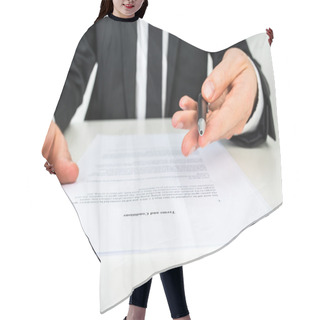 Personality  Businessman Offering You To Sign A Document With Focus To The Te Hair Cutting Cape