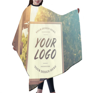 Personality  Store Brand Sign Mockup In Street Hair Cutting Cape