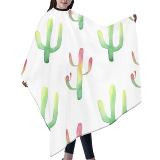 Personality  Watercolor Cactus Seamless Pattern. Colorful Vibrant Cactus Succulents Hair Cutting Cape
