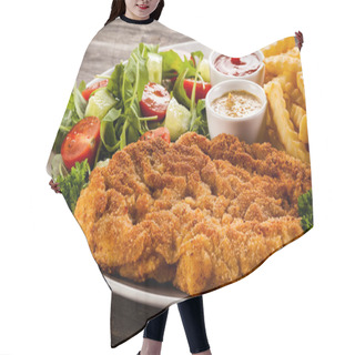 Personality  Fried Pork Chop, French Fries And Vegetable Salad Hair Cutting Cape