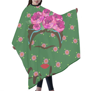 Personality  Portrait Of Frida Kahlo, Vector Illustration Isolated, Portrait Of Modern Mexican Or Spanish Woman, Drawing Style, Green Floral Background  Hair Cutting Cape