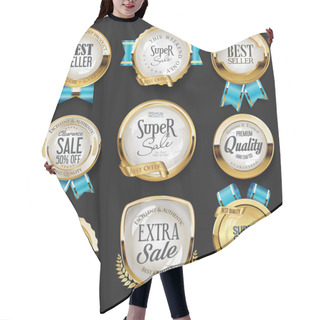 Personality  A Collection Of Various Badges And Labels  Hair Cutting Cape