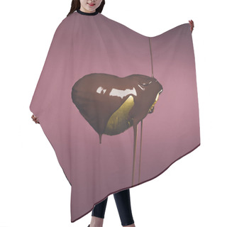 Personality  Heart Shaped Candy In Golden Wrapper With Pouring Liquid Chocolate Isolated On Pink Hair Cutting Cape