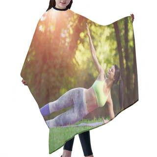 Personality  Woman Doing Fitness Exercises In The Park Hair Cutting Cape