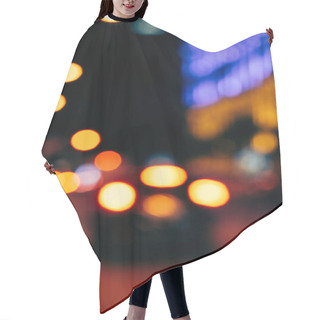 Personality  Close Up View Of Colorful Bokeh Night City Lights On Dark Background Hair Cutting Cape