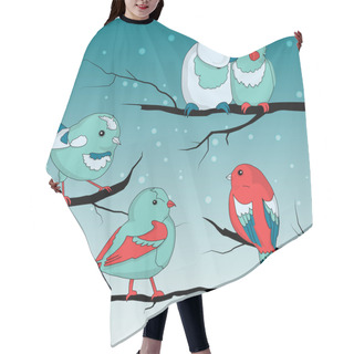 Personality  Cute Little Birds On Wintry Landscape Hair Cutting Cape