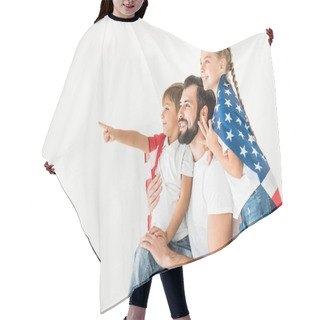 Personality  Father And Kids With American Flag  Hair Cutting Cape