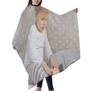 Personality  Curious Toddler Boy Sitting In Baby Wigwam And Holding Book Hair Cutting Cape