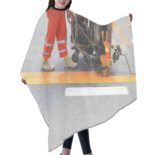 Personality  Machine And Worker At Road Construction Hair Cutting Cape