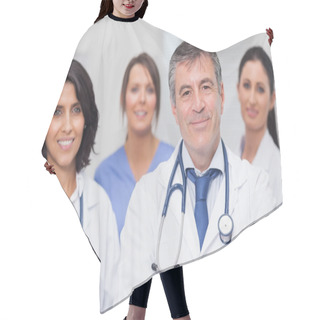 Personality  Two Doctors And Two Nurses Smiling Hair Cutting Cape