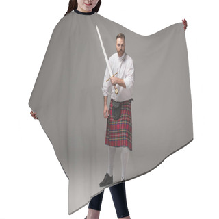 Personality  Scottish Redhead Man In Red Kilt With Sword On Grey Background Hair Cutting Cape