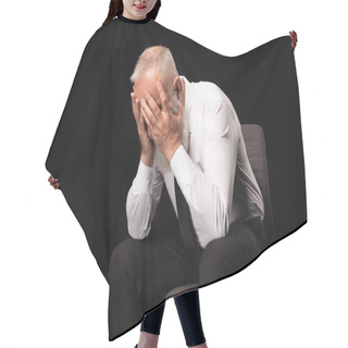 Personality  Man Hiding Face In Hands Hair Cutting Cape