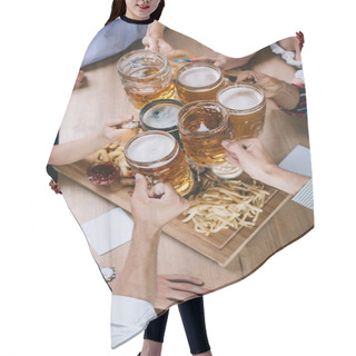 Personality  Cropped View Of Multicultural Friends Clinking Mugs Of Light And Dark Beer   Hair Cutting Cape