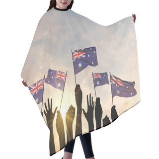 Personality  Silhouette Of Arms Raised Waving An Australia Flag With Pride. 3D Rendering Hair Cutting Cape