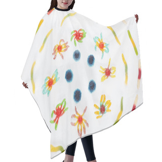 Personality  Top View Of Colorful Gummy Spiders And Worms In Circle Isolated On White, Halloween Treat Hair Cutting Cape