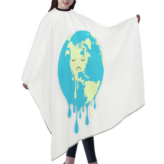 Personality  Melting Paper Cut Globe With Sad Face Expression On Grey Background, Global Warming Concept Hair Cutting Cape