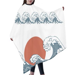 Personality  Asian Illustration Of Ocean Waves And Sun. Isolated On A White Background. Hair Cutting Cape