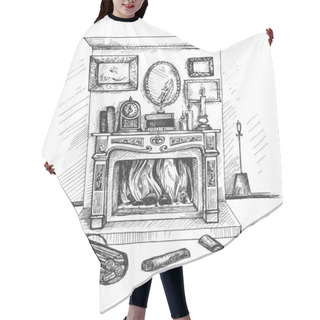 Personality  Hand Drawn Doodle Fireplace And Decor Hair Cutting Cape