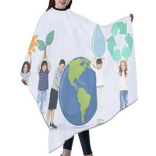 Personality  Diverse Kids With Environment Icons Hair Cutting Cape