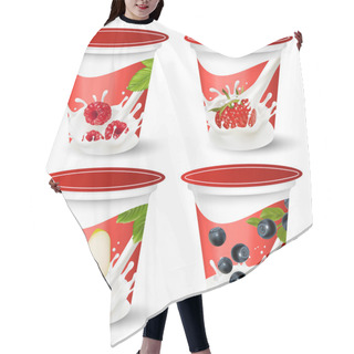 Personality  Background For Design Of Packing Yoghurt With Photo-realistic Vector Of Berries. Hair Cutting Cape