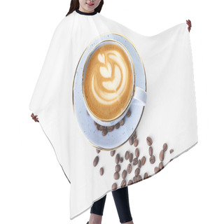 Personality  Cup Of Tasty Cappuccino And Coffee Beans On White Background Hair Cutting Cape