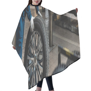 Personality  Cropped View Of Mechanic With Car Wheel In Workshop, Panoramic Shot Hair Cutting Cape