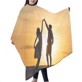 Personality  Silhouettes Of Man And Woman Dancing On Beach Against Sun During Sunset Hair Cutting Cape