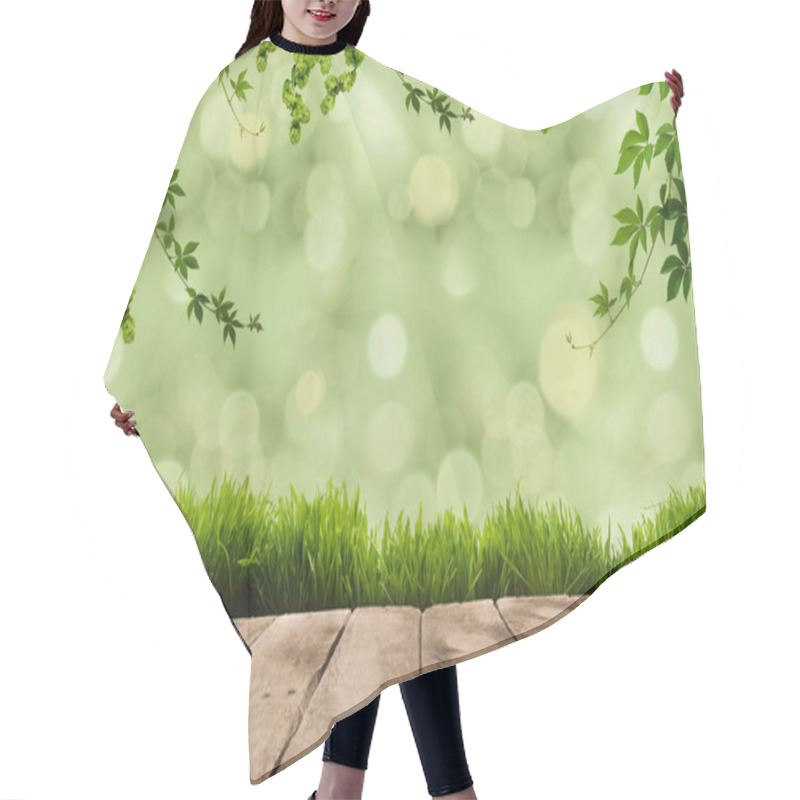 Personality  Green Leaves, Sward And Wooden Planks Hair Cutting Cape