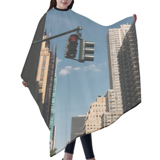 Personality  Traffic Light On City Street Near Modern Buildings In New York City Against Blue Sky Hair Cutting Cape