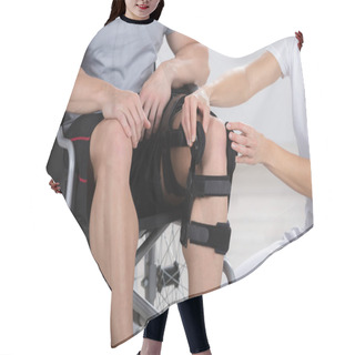 Personality  Physiotherapist Fixing Knee Braces  Hair Cutting Cape