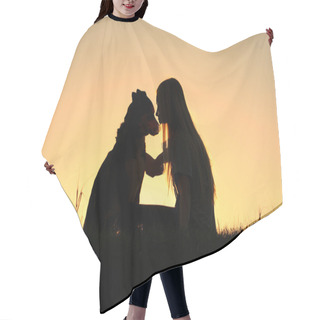 Personality  Woman Hugging Dog Silhouette Hair Cutting Cape