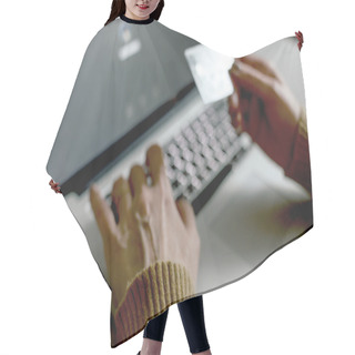 Personality  Person Shopping Making Payment At Computer Using Credit Card Hair Cutting Cape