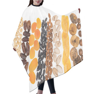 Personality  Top View Of Assorted Turkish Dried Fruits And Nuts Isolated On White Hair Cutting Cape
