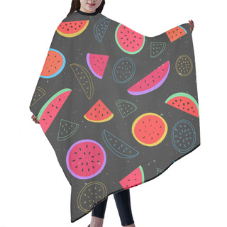 Personality  Seamless Pattern With Ripe Watermelon Symbol Over Black Background. Vector Textile Print Ornament. Fashion, Grunge Wallpaper Cool Design. Abstract, Melon Fruits Ornament Patterns Hair Cutting Cape