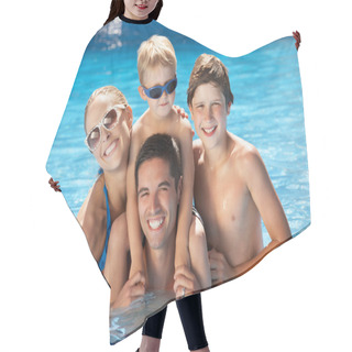 Personality  Family Having Fun In Swimming Pool Hair Cutting Cape