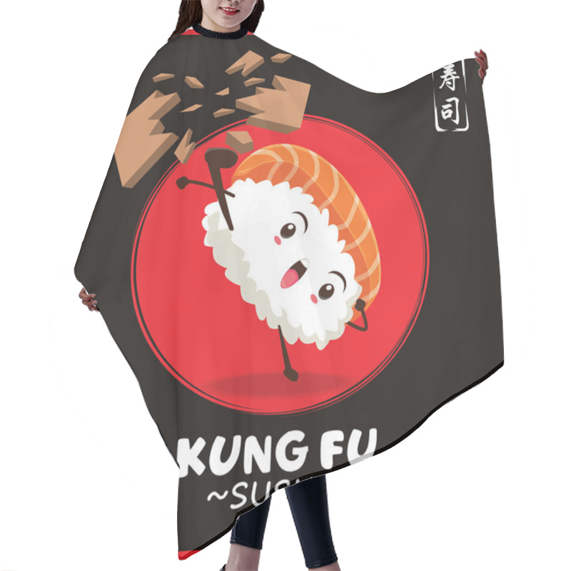 Personality  Vintage Kung Fu Sushi Poster Design With Vector Sushi Character. Chinese Word Means Sushi. Hair Cutting Cape