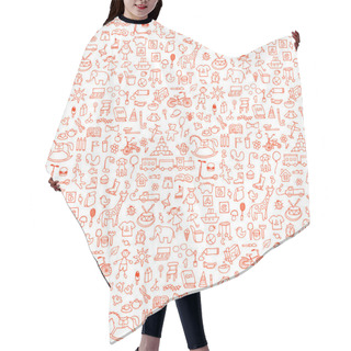 Personality  Seamless Hand Drawn Doodle Pattern With Toys Hair Cutting Cape