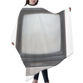 Personality  Very Old TV Set Isolated Over White Hair Cutting Cape