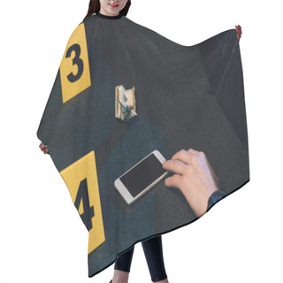 Personality  Partial View Of Covered Corpse With Smartphone And Dollar Banknote At Crime Scene Hair Cutting Cape