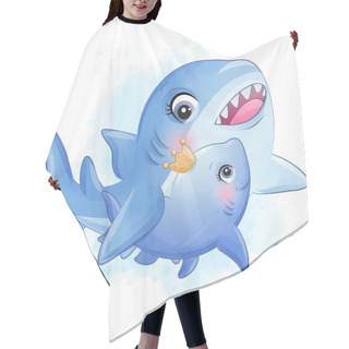 Personality  Cute Little Shark Mother And Baby Illustration Hair Cutting Cape