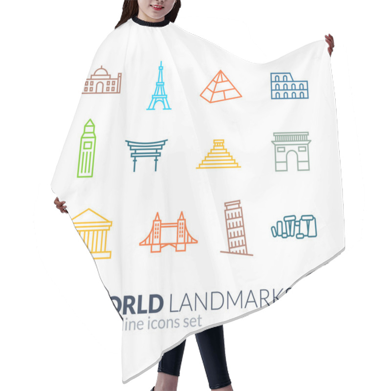 Personality  World landmarks outline icons set hair cutting cape