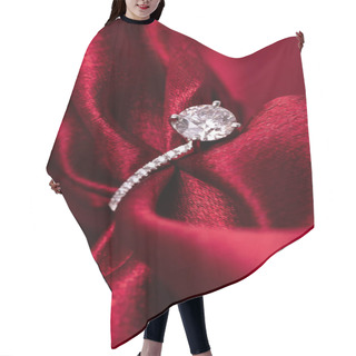 Personality  Diamond Wedding Or Engagement Ring On Red Fabric Hair Cutting Cape