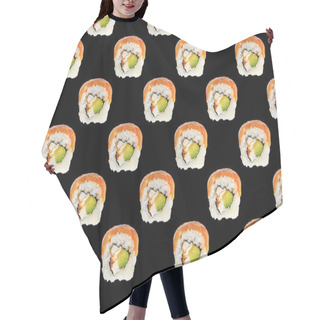 Personality  Seamless Pattern Of Delicious Philadelphia Sushi With Salmon Isolated On Black Hair Cutting Cape