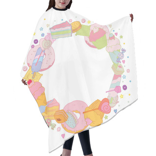 Personality  Sweet Round Frame With Colorful Muffin Candies Cookies Hair Cutting Cape