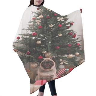 Personality  Pug Sitting Under Christmas Tree Hair Cutting Cape