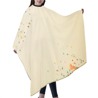 Personality  Top View Of Festive Colorful Confetti On Beige Background Hair Cutting Cape