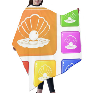 Personality  Pearl In A Sea Shell Icons Set Vector Color Hair Cutting Cape