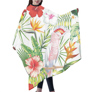 Personality  Parrot Tropical Flowers And Leaves Seamless Pattern White Backgr Hair Cutting Cape