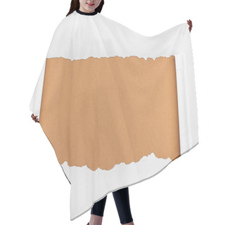 Personality  Ripped White Paper With Curl Edges On Brown Background  Hair Cutting Cape