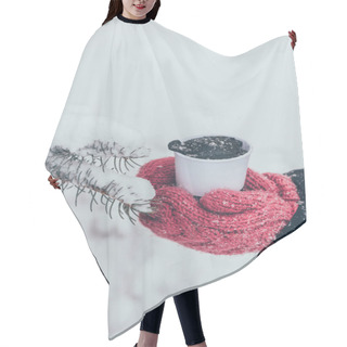 Personality  Cropped Shot Of Woman Holding Cup Of Tea In Hands On Winter Day Hair Cutting Cape